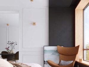 Miniaturka 3 - Przytulny salon z nowoczesną lampą drewnianą przy fotelu
