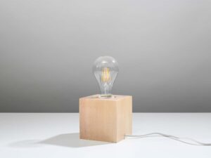 Miniaturka 1 - Nowoczesna lampa z żarówką LED osadzoną na jasnej drewnianej kostce