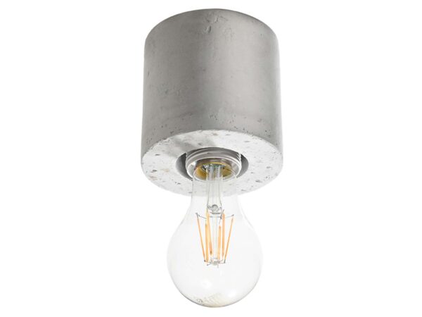 Lampa z cylindryczną szarą podstawą – żarówka widoczna od dołu