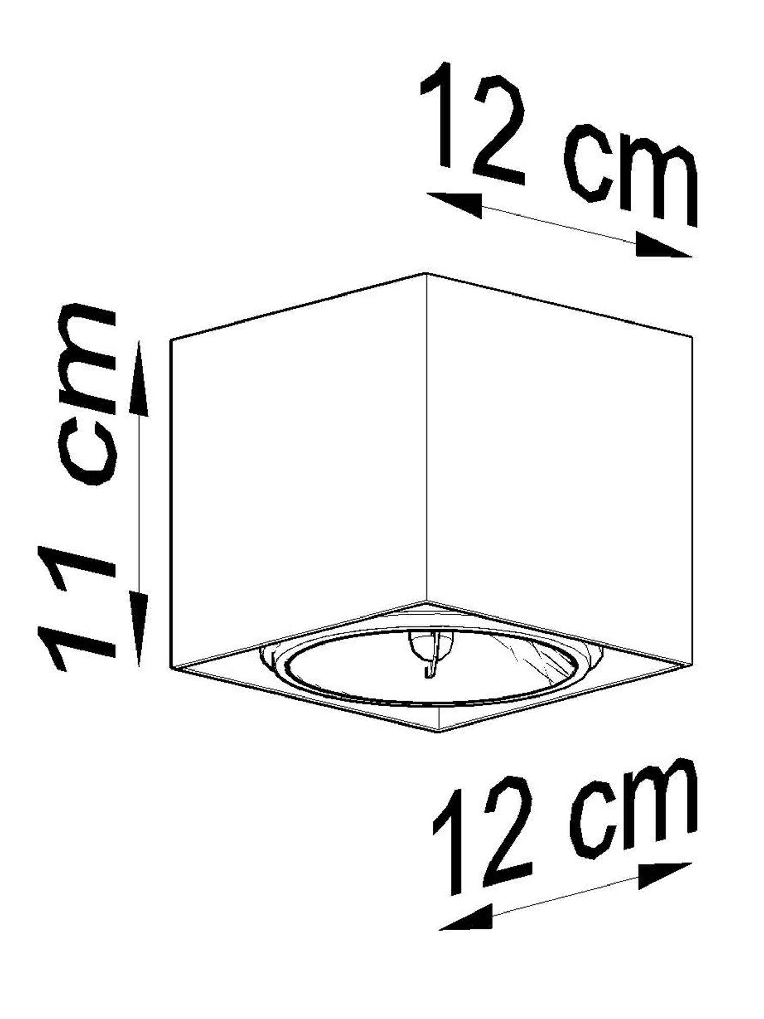 Schemat techniczny oprawy LED natynkowej 11 × 12 cm Schemat techniczny oprawy LED natynkowej 11 × 12 cm