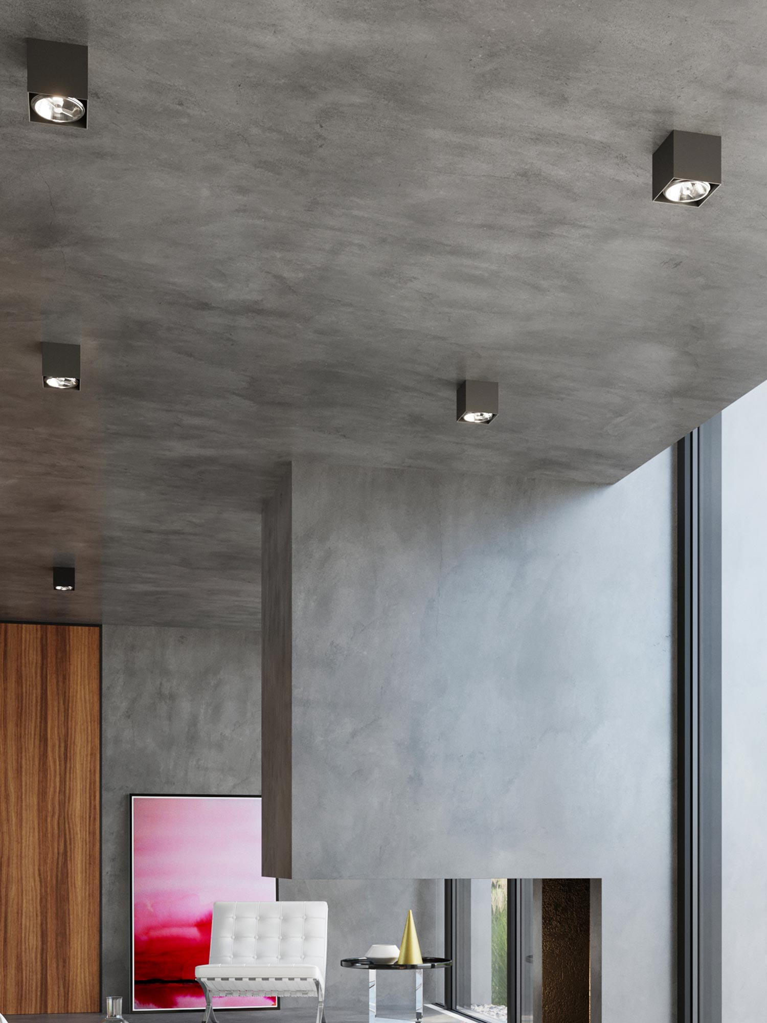 Betonowe wnętrze z wbudowanymi reflektorami LED Betonowe wnętrze z wbudowanymi reflektorami LED