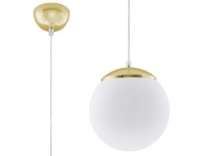 Miniaturka 7 - Lampa wisząca kula biała matowa ze złotą nasadką