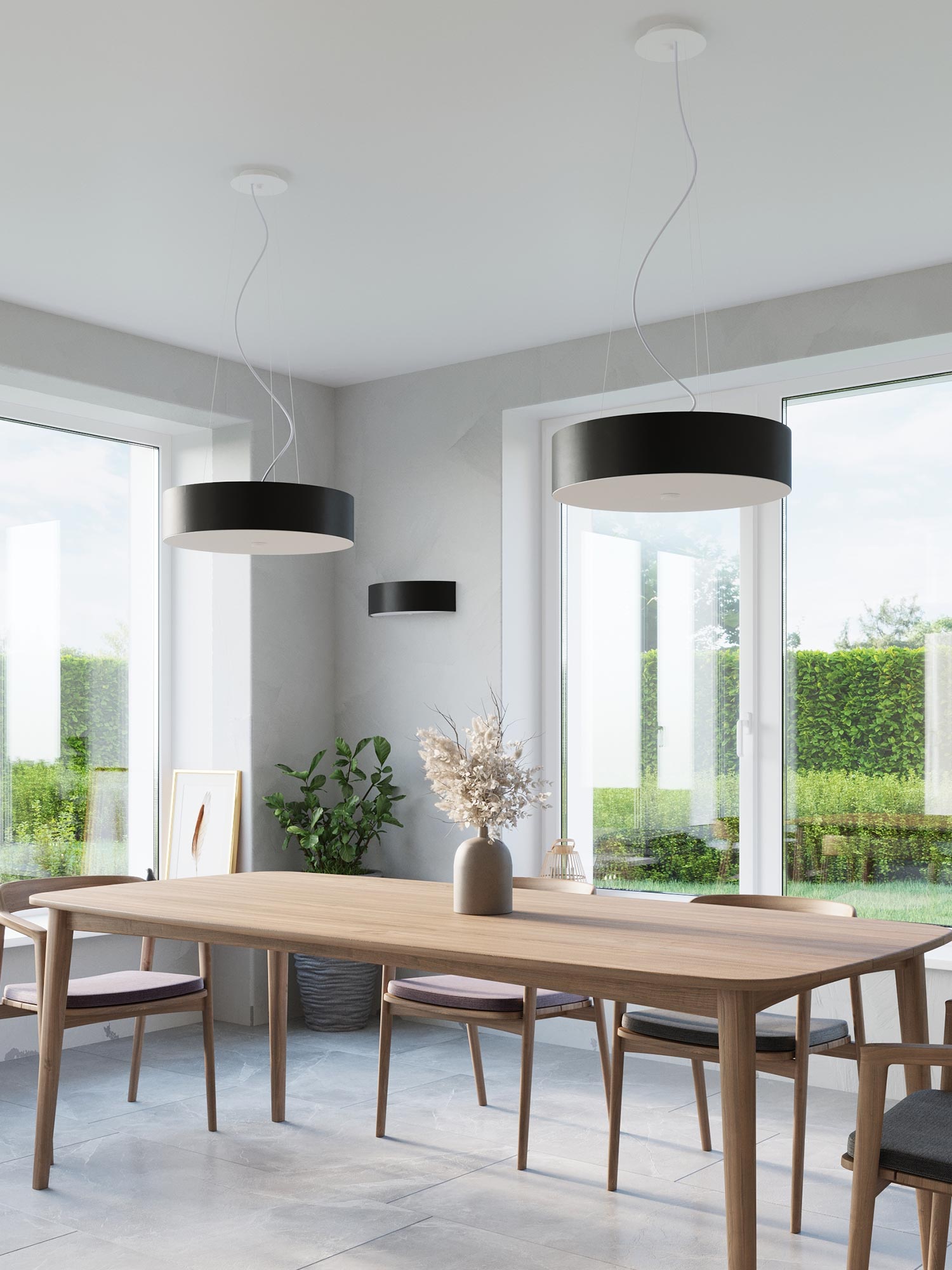 Nowoczesna czarna lampa LED wisząca o ciepłej barwie światła