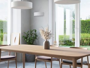 Miniaturka 3 - Biała lampa LED nad drewnianym stołem w stylu skandynawskim