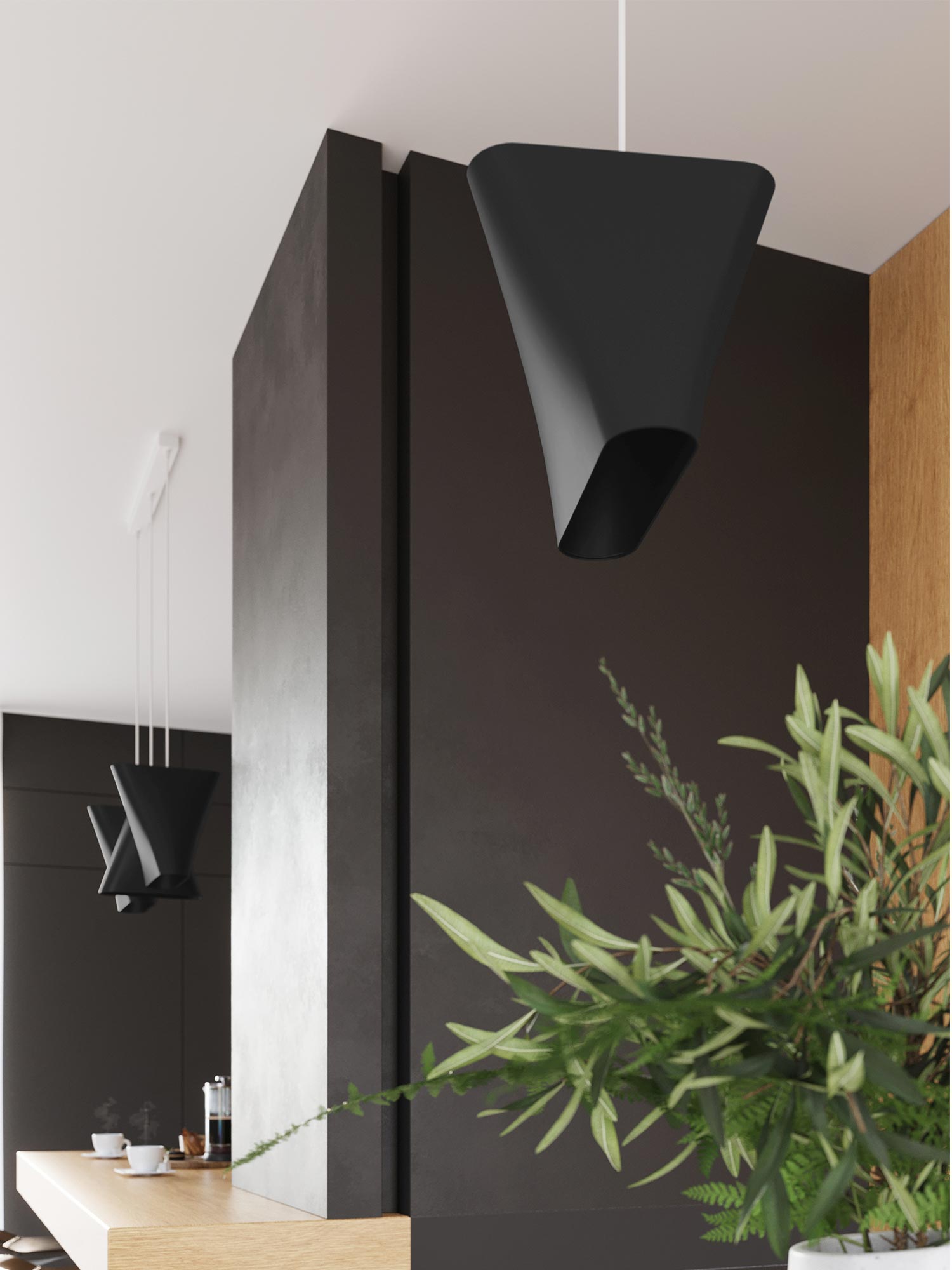 Czarny nowoczesny kinkiet w formie klosza w aranżacji kuchni