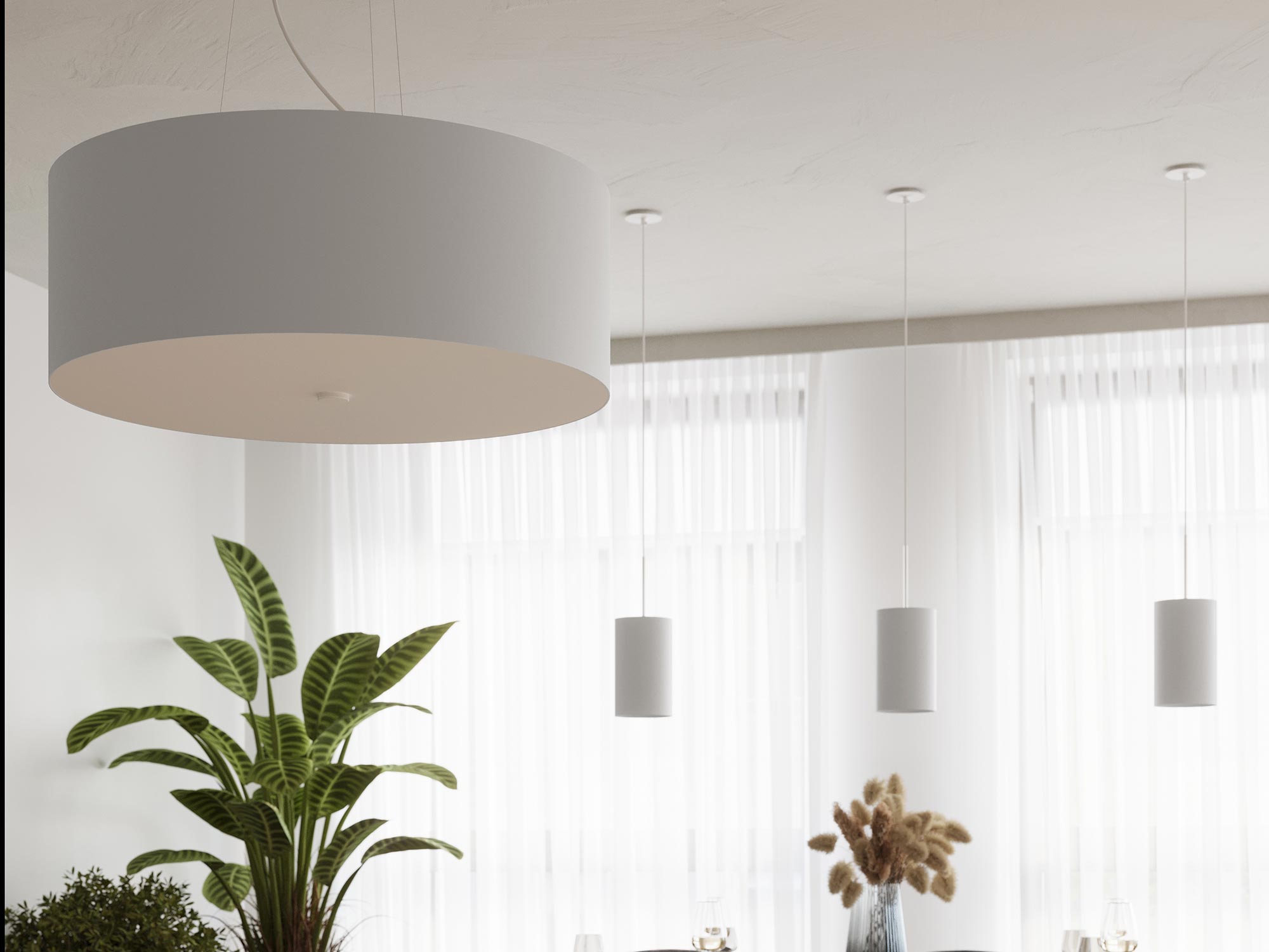 Biały abażur LED wiszący, nowoczesny design i przytulne światło