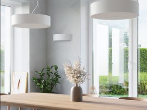Miniatura 4 - Bílá LED lampa závěsná nad stolem ve stylu scandi
