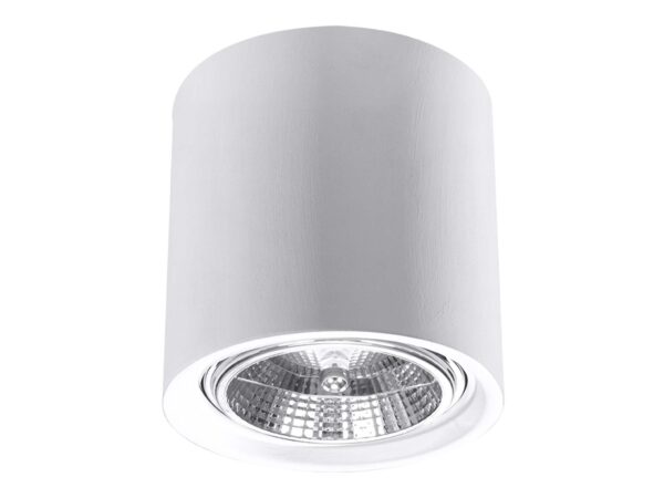 Biała lampa natynkowa w kształcie walca z odbłyśnikiem