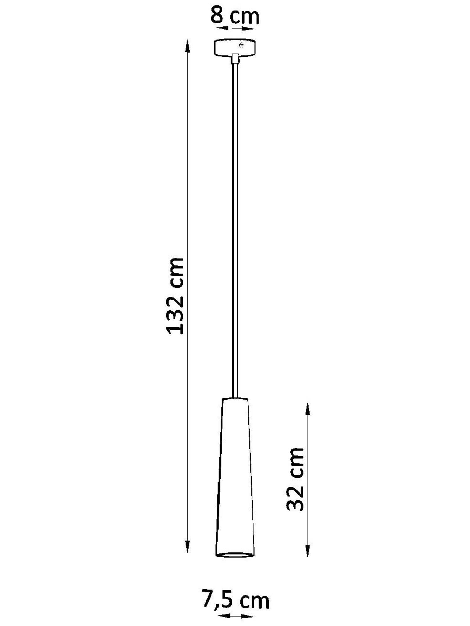 Wysokość lampy wiszącej z cylindrycznym kloszem – 132 cm Wysokość lampy wiszącej z cylindrycznym kloszem – 132 cm