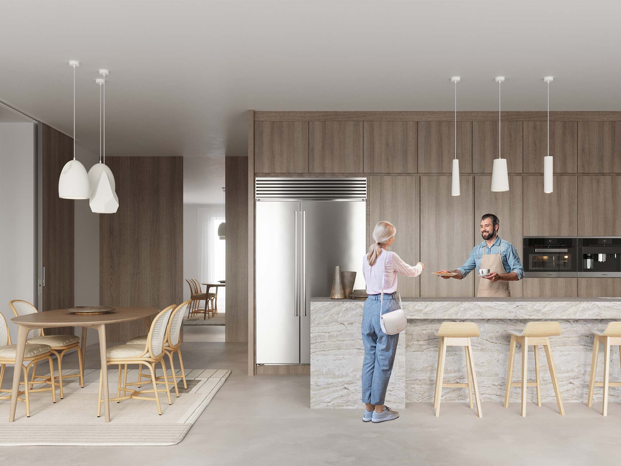 Nowoczesna kuchnia z wyspą i oświetleniem tubowym Nowoczesna kuchnia z wyspą i oświetleniem tubowym