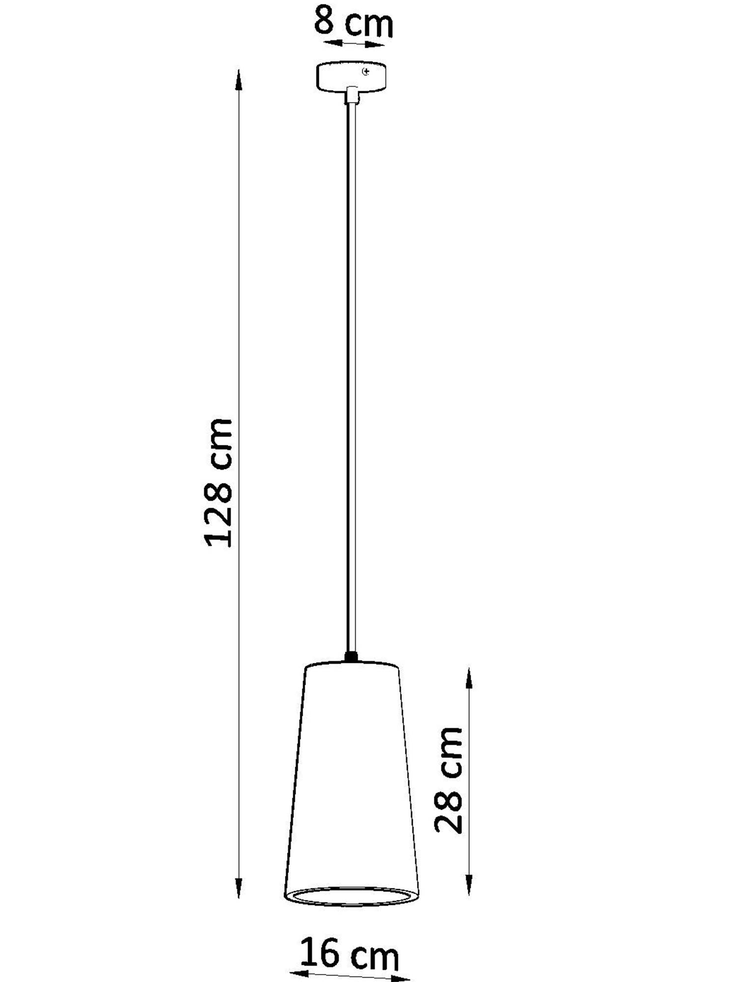 Wymiary zwisu wiszącej lampy – wysokość 128 cm Wymiary zwisu wiszącej lampy – wysokość 128 cm