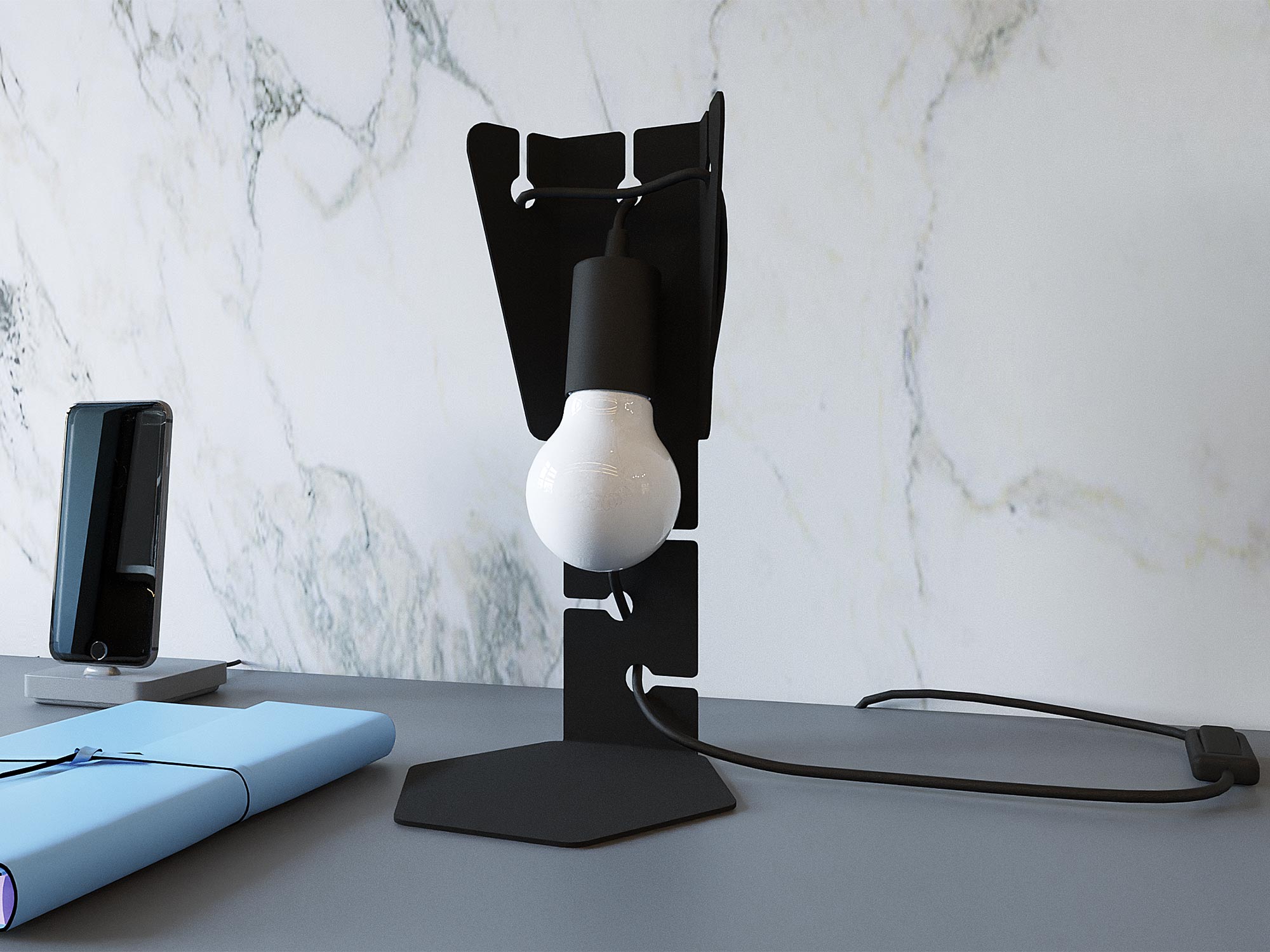 Czarna nowoczesna lampka biurkowa z białą żarówką E27 Czarna nowoczesna lampka biurkowa z białą żarówką E27