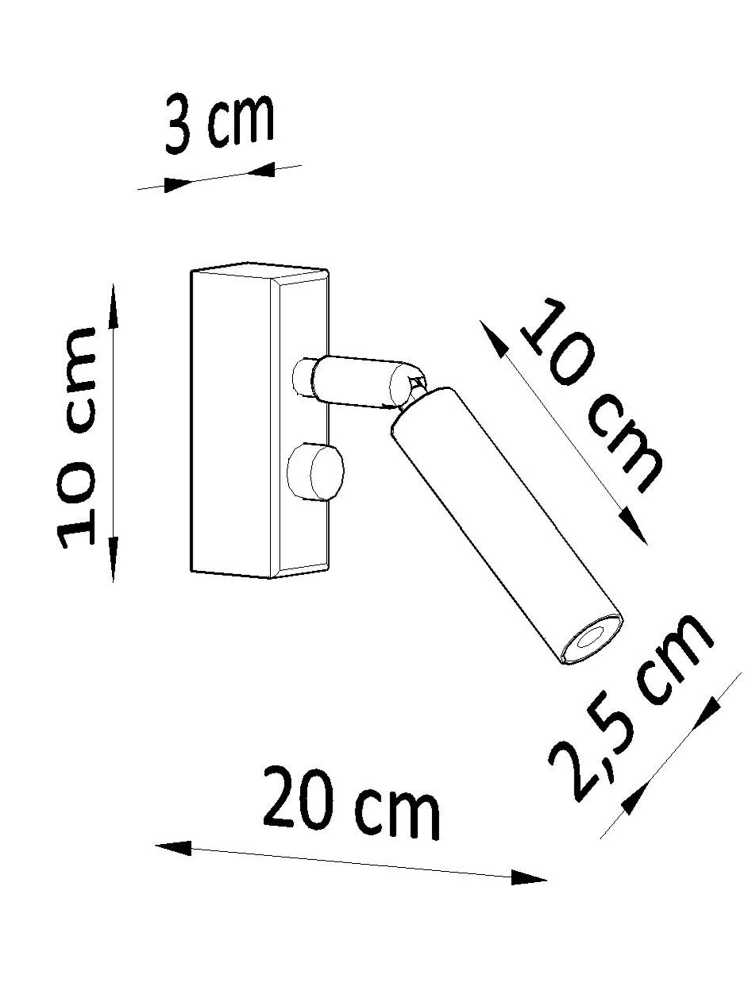 Schemat techniczny reflektora ściennego z wymiarami Schemat techniczny reflektora ściennego z wymiarami