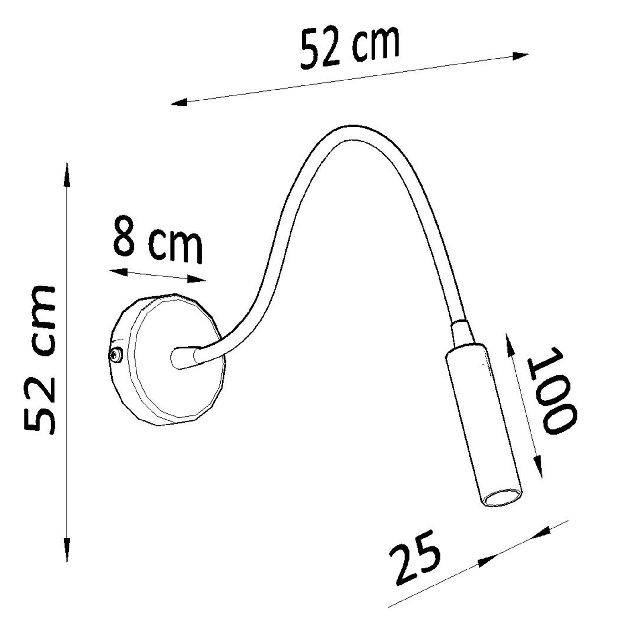 Rysunek techniczny z wymiarami kinkietu LED – długość 52 cm Rysunek techniczny z wymiarami kinkietu LED – długość 52 cm