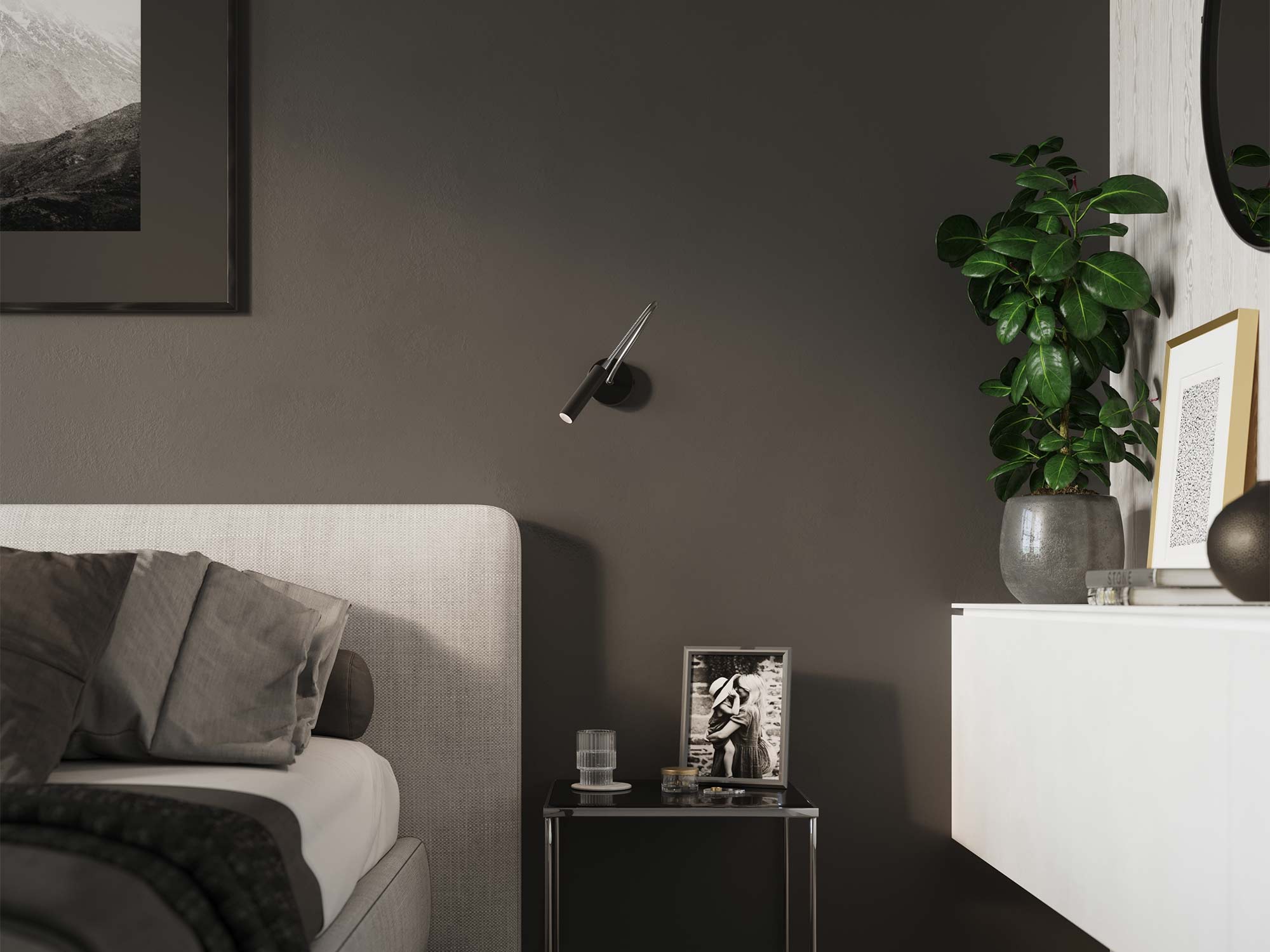 Czarny kinkiet LED z elastycznym ramieniem do sypialni Czarny kinkiet LED z elastycznym ramieniem do sypialni