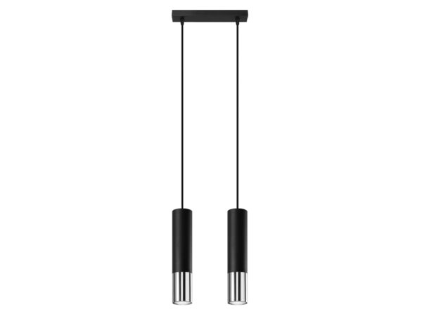 Czarna podwójna lampa LED z wykończeniem stalowym na białym tle
