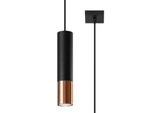 Miniaturka 3 - Czarna lampa LED z cylindrycznym kloszem w złotym kolorze