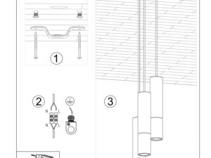 Miniaturka 10 - Rysunek montażowy wiszącej lampy LED z trzema punktami