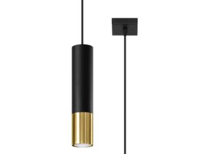 Miniaturka 6 - Czarna lampa LED z cylindrycznym kloszem w złotym kolorze