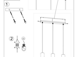 Miniaturka 11 - Rysunek techniczny potrójnej lampy LED z cylindrycznymi kloszami