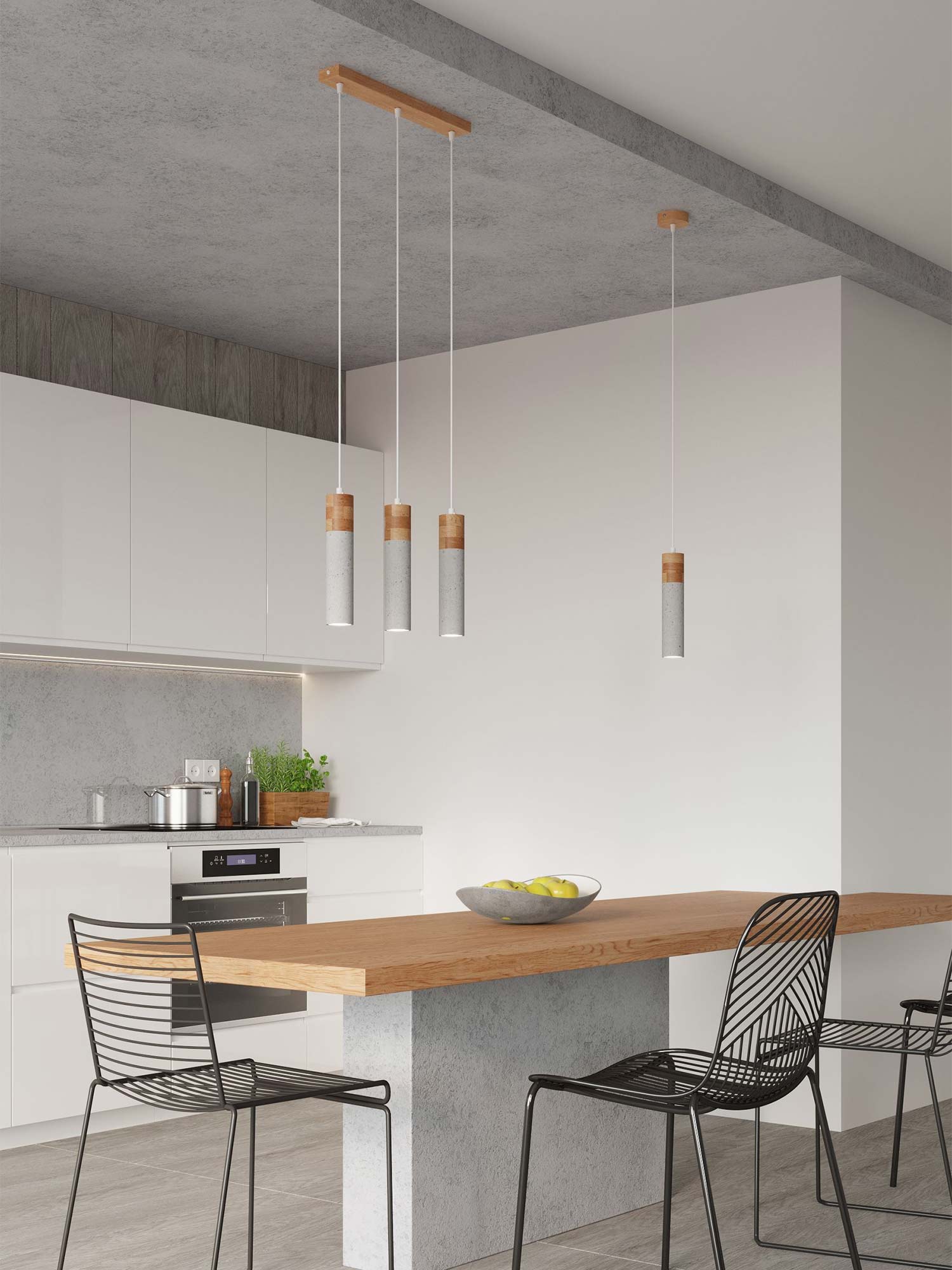 Nowoczesna lampa z cylindrycznym kloszem z szarego betonu i korka Nowoczesna lampa z cylindrycznym kloszem z szarego betonu i korka