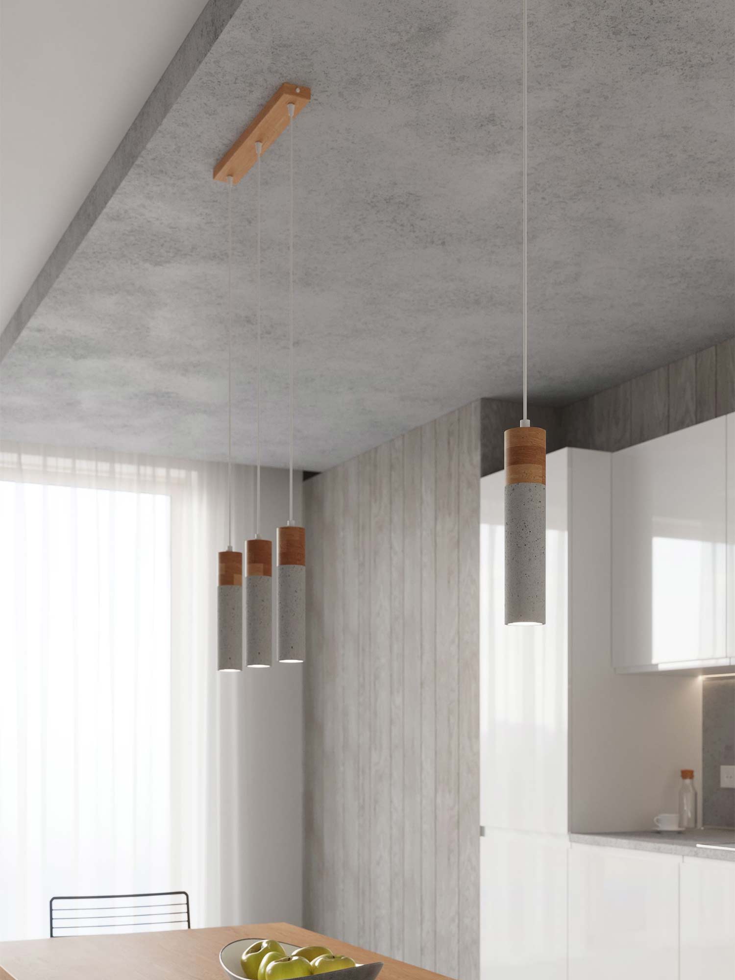 Lampa wisząca z betonu architektonicznego i korka, widok z przodu Lampa wisząca z betonu architektonicznego i korka, widok z przodu