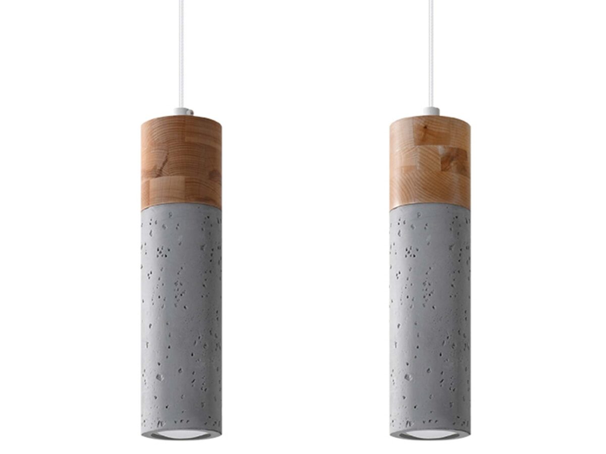 Hängeleuchte 2-flammig Beton Holz Loft Grau GU10 SOL-0966 ZEPHYR