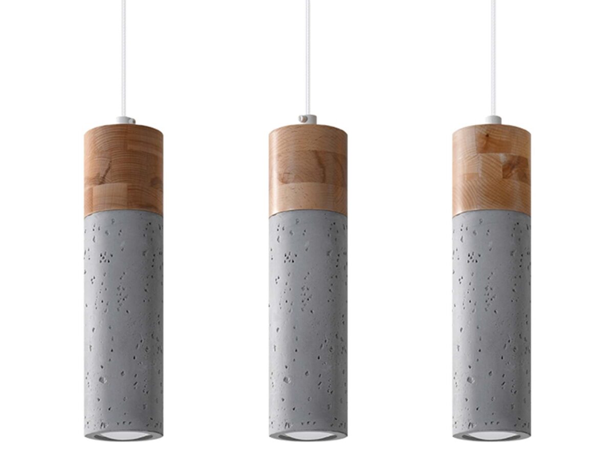 Závěsná lampa 3xGU10 beton a dřevo šedá ZEPHYR
