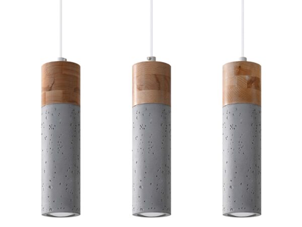 Lampa sufitowa z kloszami z betonu architektonicznego i korka