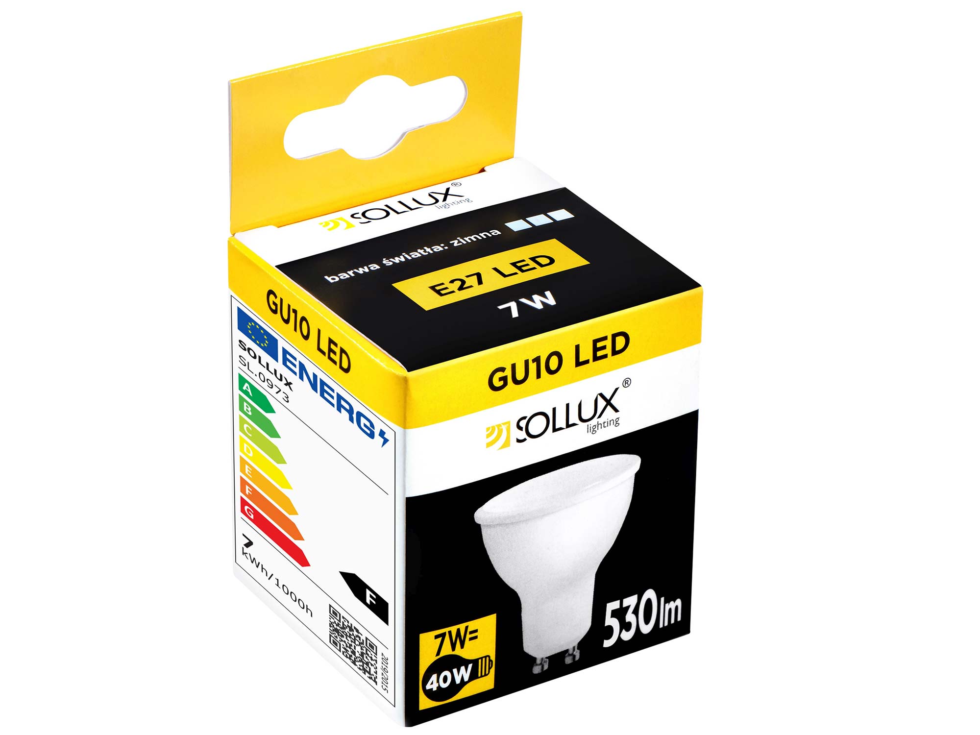 Pudełko od żarówki LED GU10 Solux 530lm z oznaczeniem mocy