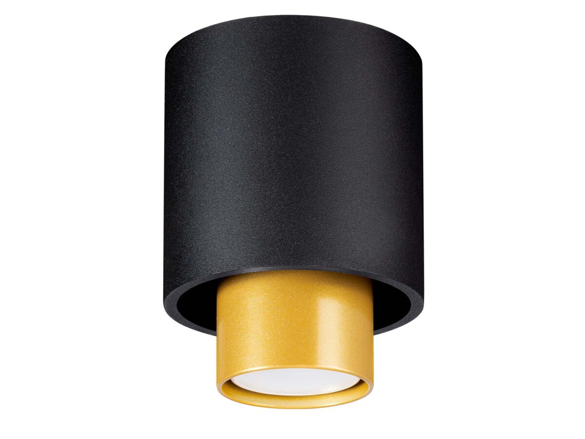 Zylindrische Deckenleuchte aus Stahl Schwarz-Gold 10 cm GU10 NABIA