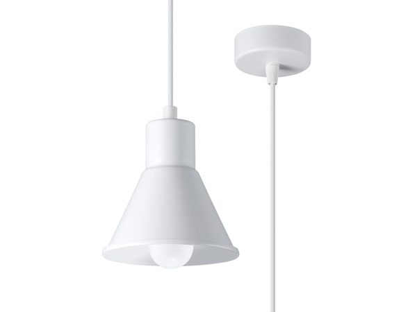 LED-Leuchte mit weißem Schirm an weißem Kabel