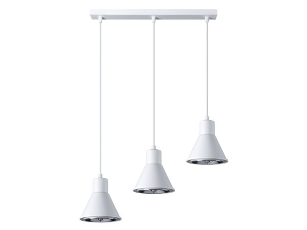 Designer-Hängeleuchte in Weiß mit drei Lichtpunkten