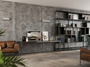 Miniaturka 5 - Nowoczesny salon z lampą ścienną w betonowym wykończeniu