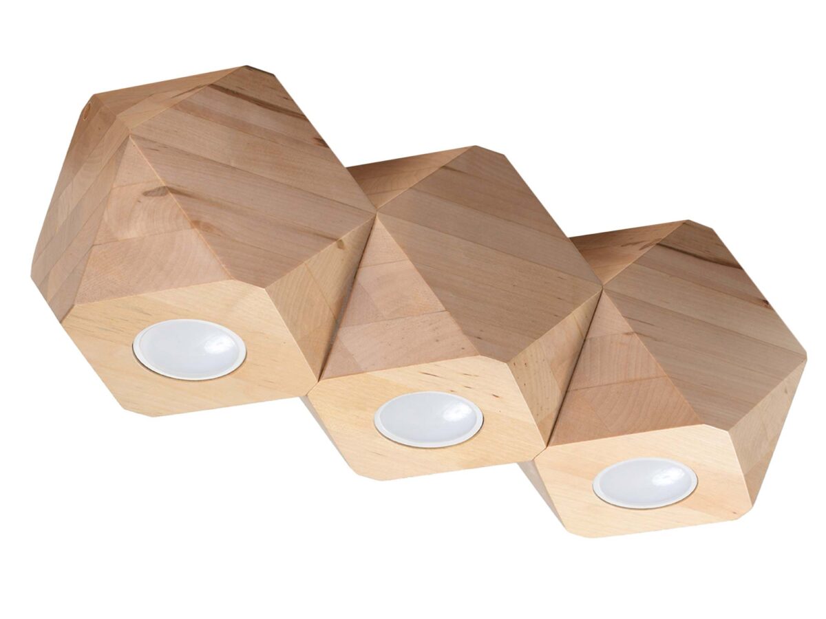 Dřevěný stropní plafon 12 cm se třemi světly WAVE