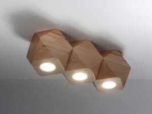 Miniatura 3 - Trojitá stropní svítidlo s geometrycznych bloków dřeva