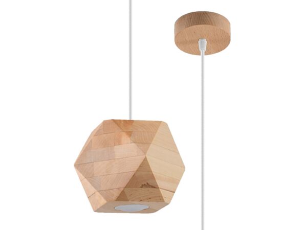 Drewniana lampa wisząca LED w kształcie wielościanu