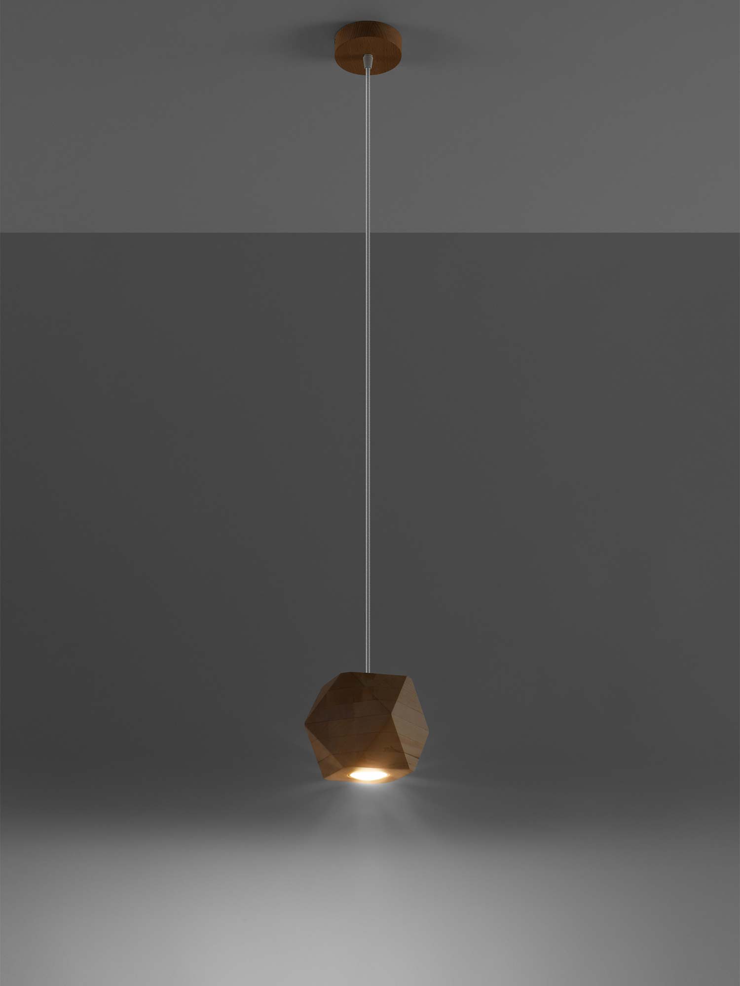 Drewniana lampa wisząca z pojedynczym światłem LED na tle grafitowym Drewniana lampa wisząca z pojedynczym światłem LED na tle grafitowym