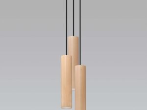Miniaturka 1 - Drewniana lampa wisząca z trzema tubami LED w stylu skandynawskim