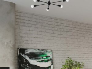 Miniatura 5 - Pohled obývacího pokoje z lustrem sufitowym a moderním wystrojem