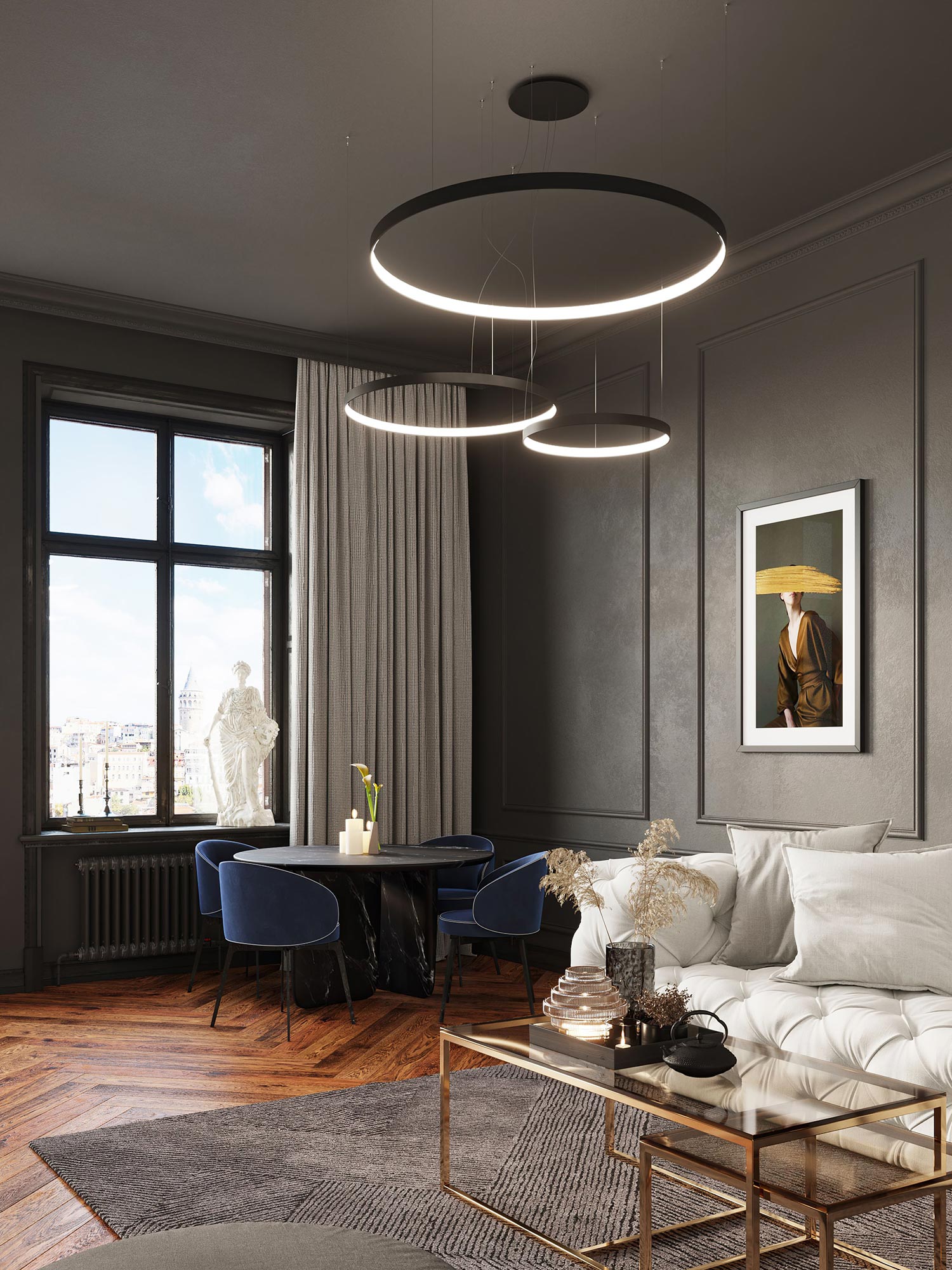 Minimalistyczna lampa LED w czarnym wykończeniu do salonu Minimalistyczna lampa LED w czarnym wykończeniu do salonu