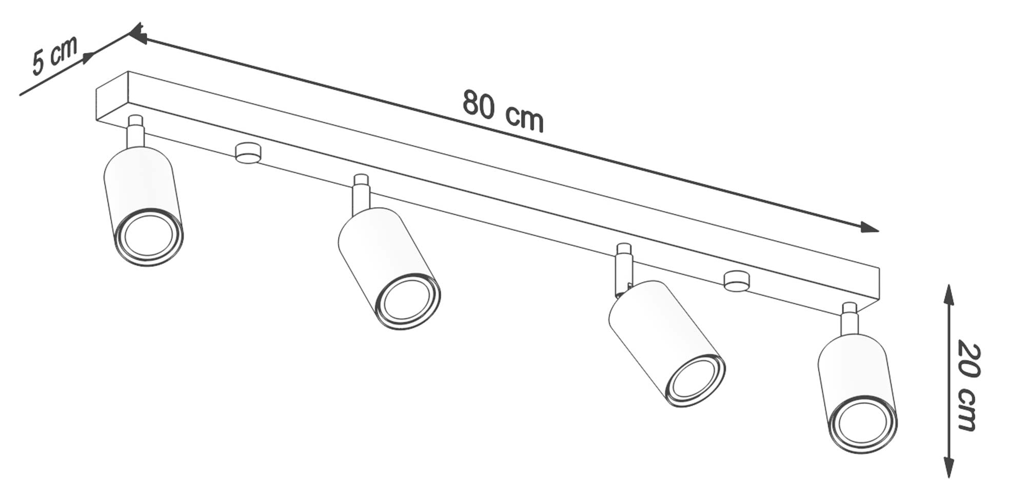 Rysunek techniczny – lampa sufitowa LED o długości 80 cm Rysunek techniczny – lampa sufitowa LED o długości 80 cm