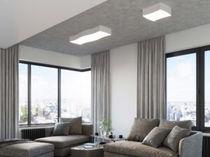 Miniatura 4 - Interiér moderního obývacího pokoje s velkými oknami a osvětlením LED