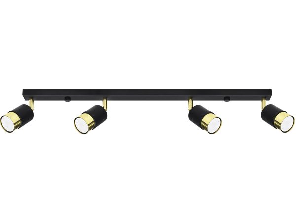 Moderne Schienenleuchte mit schwarz-goldenen LED-Reflektoren