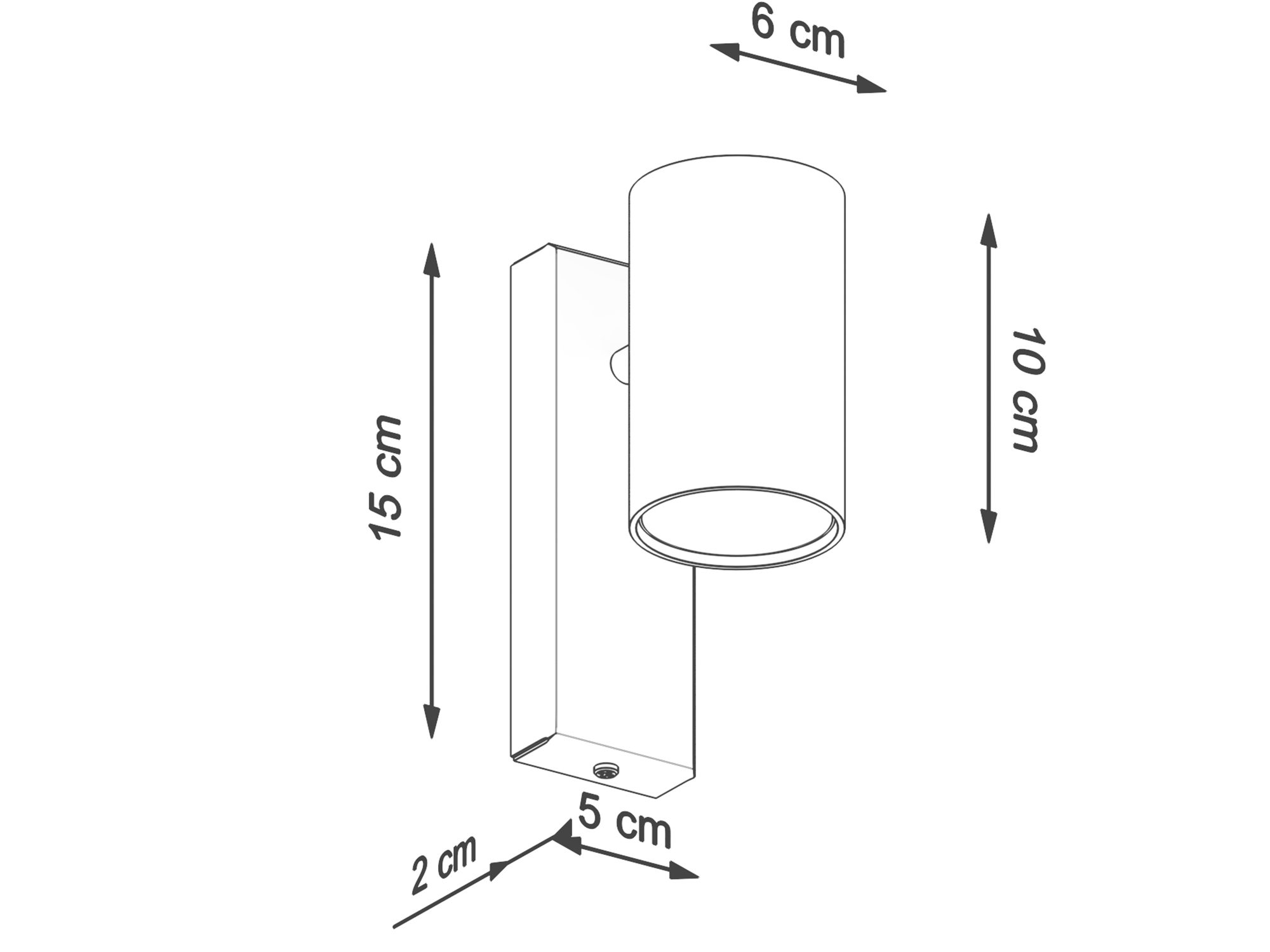 Techniczny rysunek nowoczesnego kinkietu, wysokość 16 cm Techniczny rysunek nowoczesnego kinkietu, wysokość 16 cm