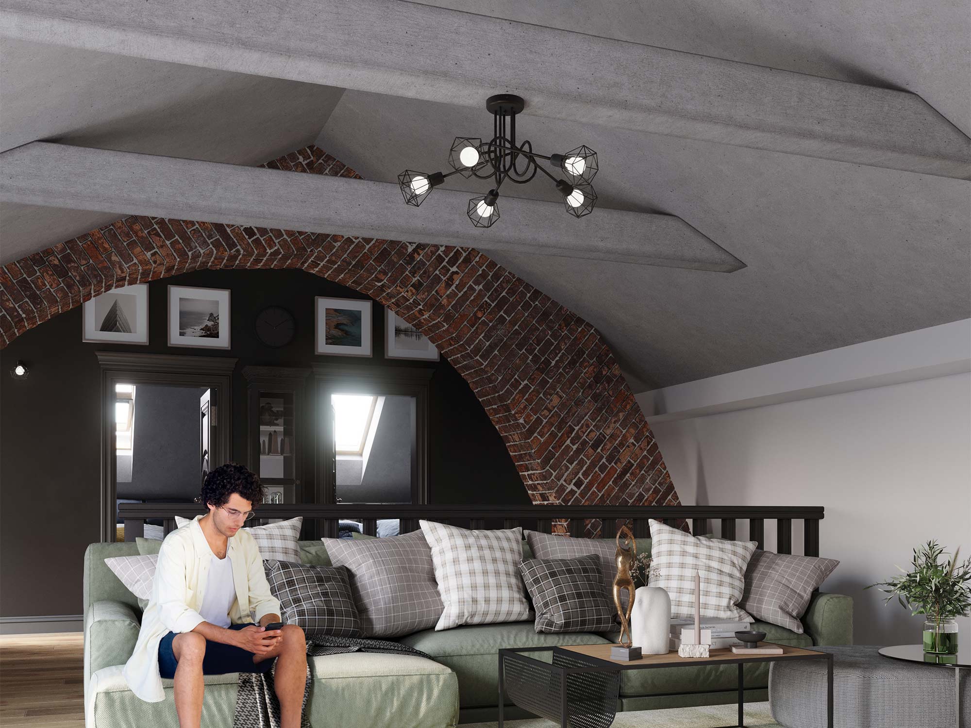 Żyrandol z drucianymi kloszami w eleganckim salonie Żyrandol z drucianymi kloszami w eleganckim salonie