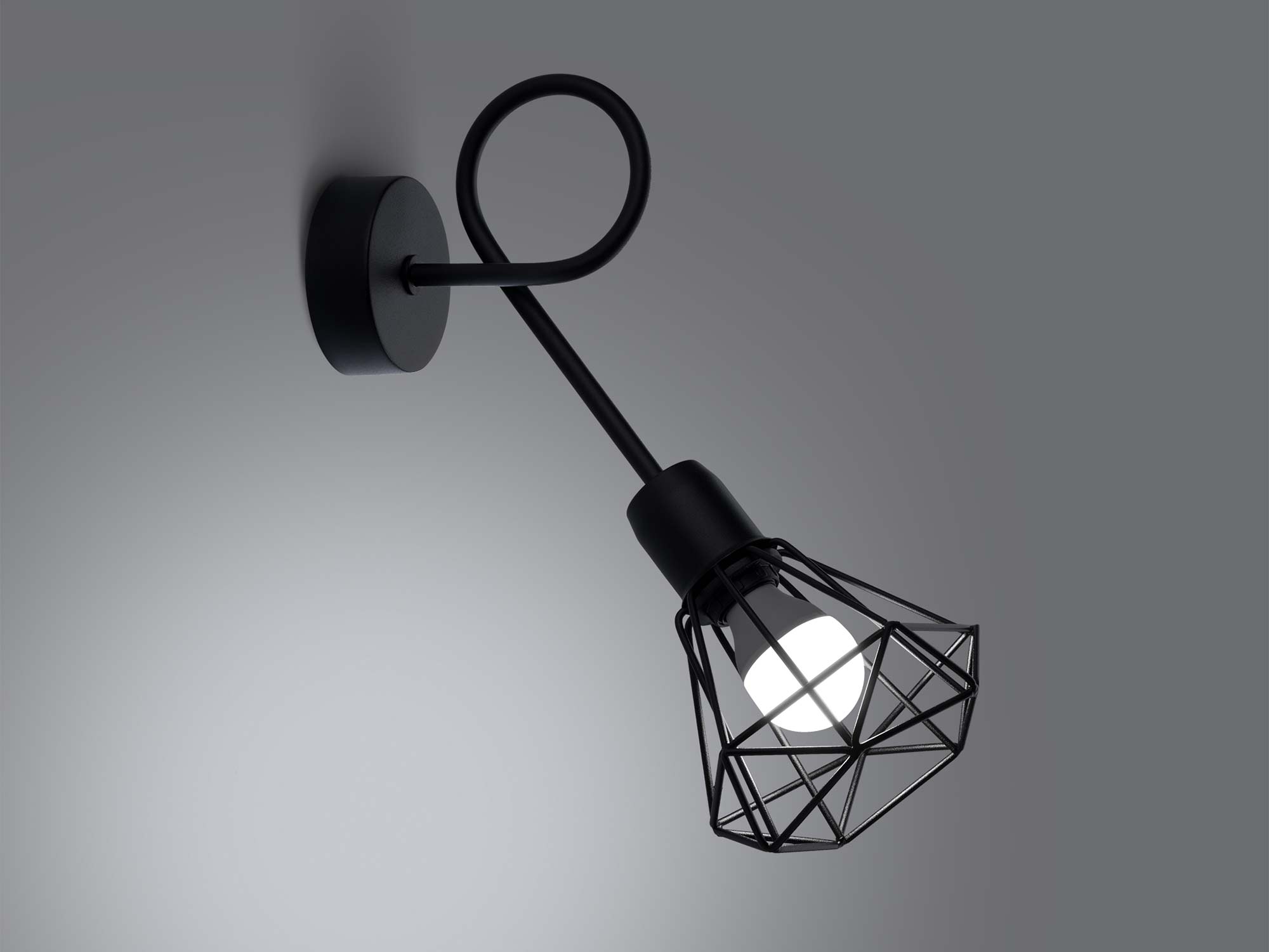 Industrialny kinkiet ścienny z kloszem typu klatka i żarówką Industrialny kinkiet ścienny z kloszem typu klatka i żarówką