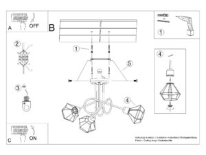 Miniaturka 5 - Rysunek techniczny lampy z trzema źródłami światła