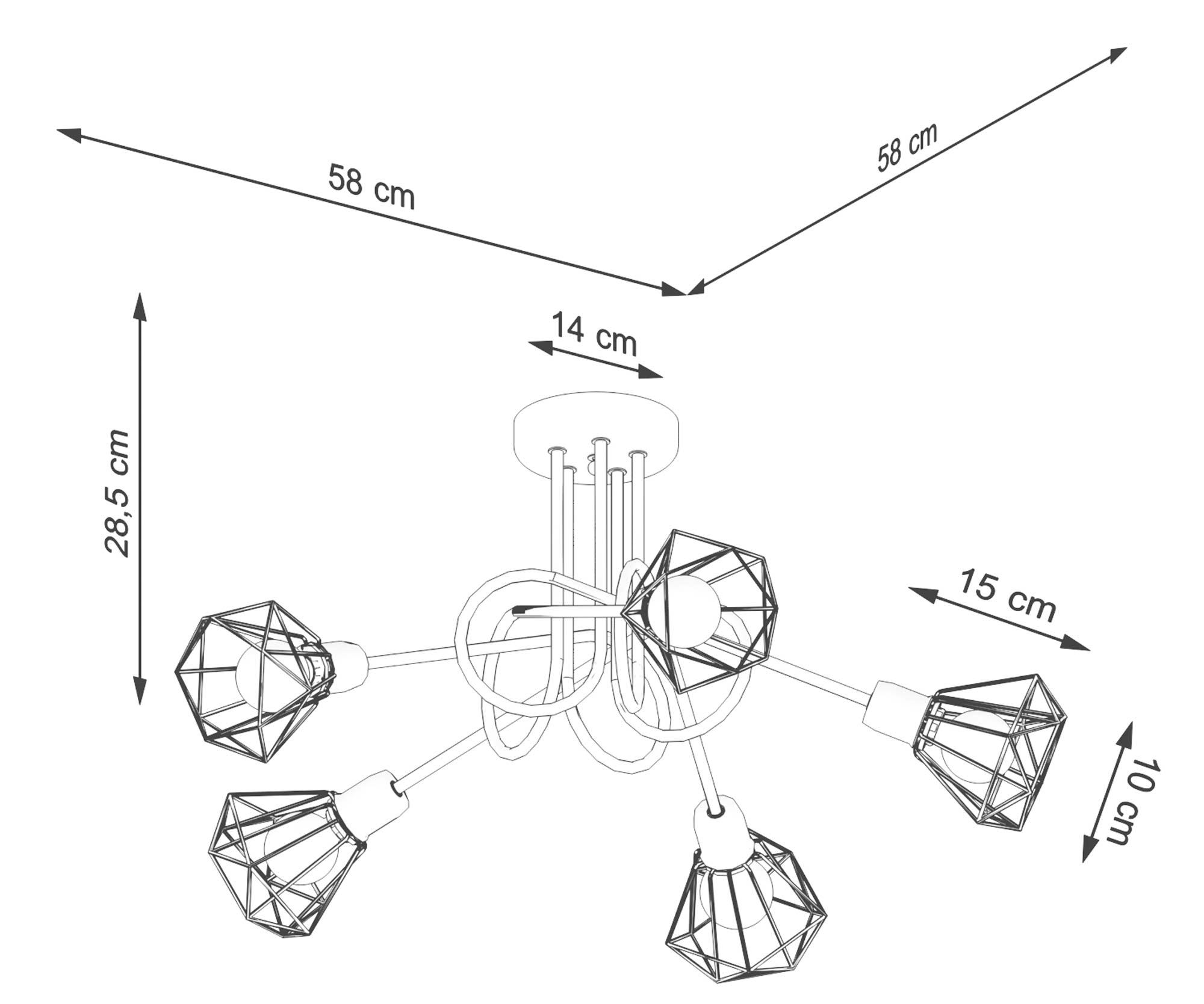 Rysunek techniczny lampy z wymiarami Rysunek techniczny lampy z wymiarami