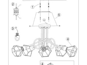 Miniaturka 7 - Rysunek techniczny lampy z pięcioma źródłami światła – układ sufitowy